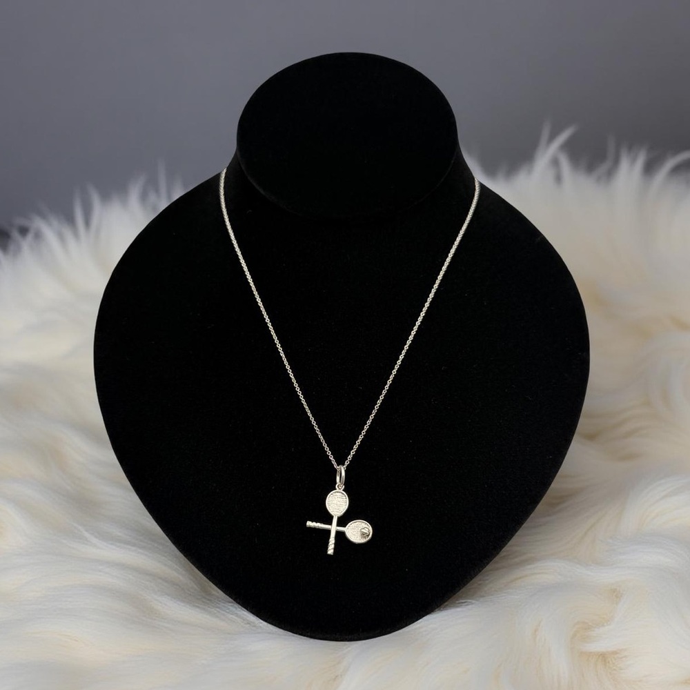 AUTHENTIC Tiffany & Co 925 Sterling Silver Tennis Racquet Pendant Necklace 16”